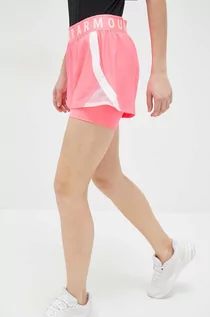 Spodenki damskie - Under Armour szorty treningowe damskie kolor różowy z nadrukiem high waist - grafika 1