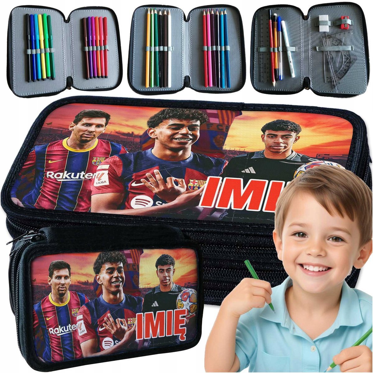 PIÓRNIK SZKOLNY TRZYKOMOROWY Z WYPOSAŻENIEM DO SZKOŁY LAMINE YAMAL BARCA Y5