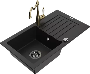Mexen Pablo zlewozmywak granitowy 1-komorowy z ociekaczem i baterią kuchenną Carla, czarny - 6510-77-670700-50-B - Zlewozmywaki z baterią - miniaturka - grafika 1