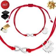 Bransoletki - Bransoletka Na Sznurku Czerwona Damska 925 Grawer Koniczyna Nieskończoność - miniaturka - grafika 1