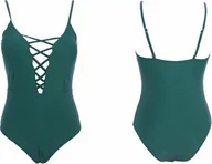 Stroje kąpielowe - Pan i Pani Gadżet Strój kąpielowy jednoczęściowy wiązany ZIELONY M - miniaturka - grafika 1