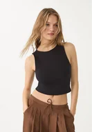 Bluzki damskie - Stradivarius Bawełniana bluzka bez rękawów Czarny S - miniaturka - grafika 1