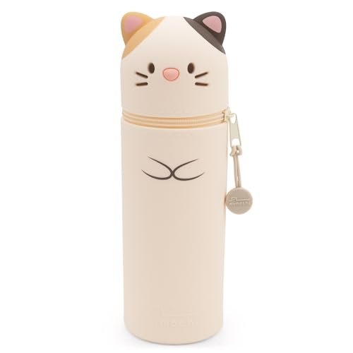 NICI 63193 piórnik i pojemnik na długopisy kotek Angy 2 w 1, miękki silikon, w uroczym pudełku prezentowym, idealny prezent dla fanów kotów i stylu kawaii, wysokość 18 cm, beżowy