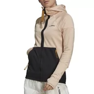 Bluzy sportowe damskie - Bluza adidas Terrex Tech Hooded Fleece Hiking 132174C - beżowo-czarna - Adidas - miniaturka - grafika 1