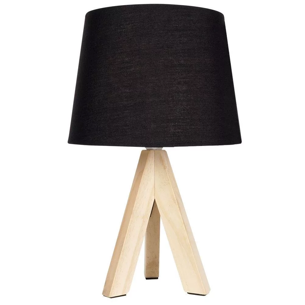 Lampa stołowa z kloszem abażurem lampka nocna czarna drewniana 30x14cm kod: O-569315