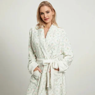 Długi szlafrok damski z kwiatowym motywem - Zielony - Szlafroki damskie - miniaturka - grafika 1