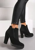 Botki damskie - Czarne Botki na Niskiej Platformie i Słupku Firmina - miniaturka - grafika 1