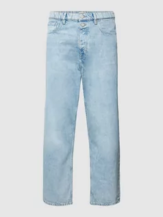 Spodnie męskie - Jeansy o luźnym kroju z bawełny ze szwami w kontrastowym kolorze - grafika 1