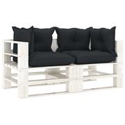Ławki ogrodowe - vidaXL Ogrodowa sofa 2-osobowa z palet, antracytowe poduszki, drewno - miniaturka - grafika 1