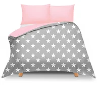 Pościel - Pościel dwustronna 140x200 Duale szara w gwiazdy + różowa z torbą - miniaturka - grafika 1