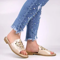 Klapki i japonki damskie - S.Barski KV27-063 buty damskie klapki ażurowe eleganckie skórzane - miniaturka - grafika 1