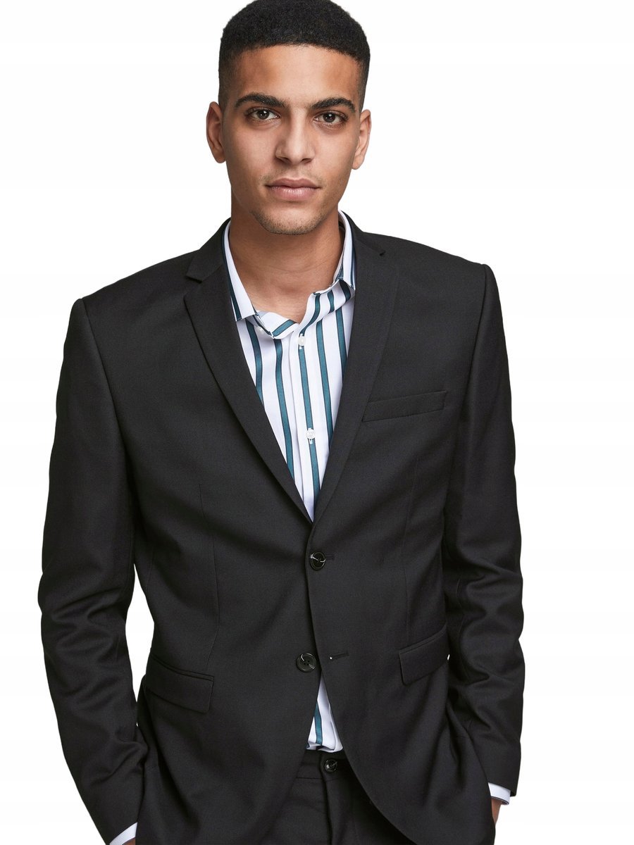 JACK&JONES MARYNARKA MĘSKA CZARNA ELEGANCKA Z WEŁNĄ 56 JQA