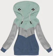 Bluzy damskie - Trójkolorowa gruba bluza damska miętowy-szary-granat (2303) - 6&8 Fashion - miniaturka - grafika 1