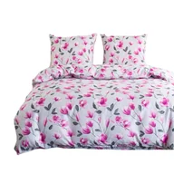 Pościel - Komplet pościeli dwustronnej 160x200 szara różowa magnolie - miniaturka - grafika 1
