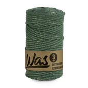 Półfabrykaty do biżuterii - WAS/Sznurek bawełniany z poliestrowym rdzeniem, pleciony, 3mm, 100m, butelkowa zieleń ze złotą nitką - miniaturka - grafika 1