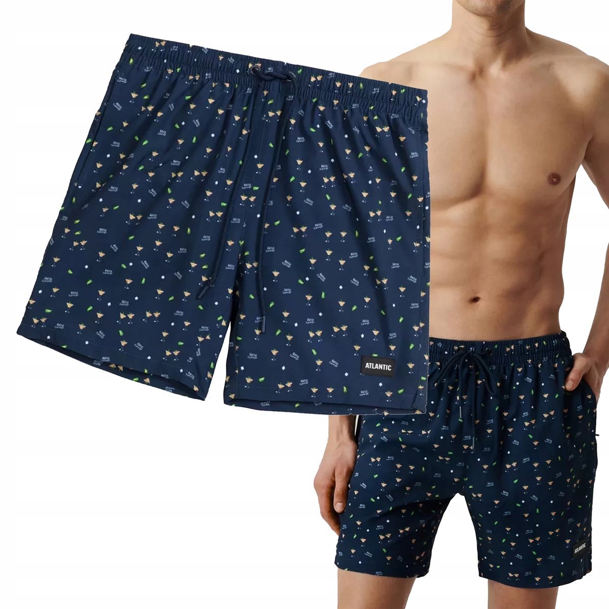 SZORTY KĄPIELOWE męskie kąpielówki nieuciskające wiązanie Atlantic *S