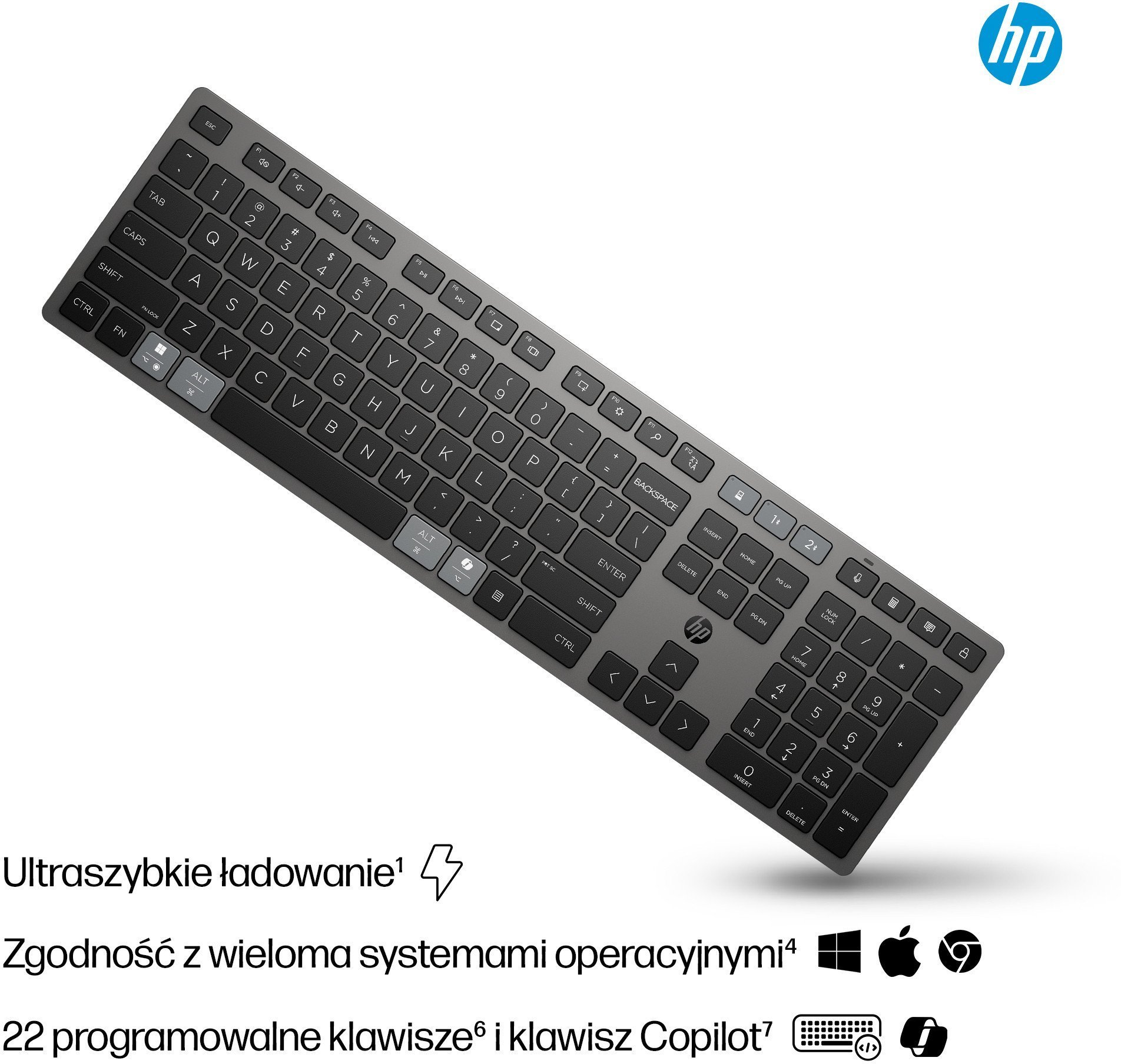 HP 720 Dual-Mode Rechargeable Wireless Keyboard-GR P 9T5B1AA#ABD