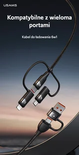 USAMS Kabel U85 2xUSB-C/USB/Micro-USB/ Lightning 6w1 1,2m 100W PD Fast Charge czarny/black SJ645USB01 (US-SJ645) - Kable - miniaturka - grafika 8