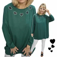 Bluzki damskie - TUNIKA BLUZKA DAMSKA SERCE cyrkonie długi rękaw luźna modna 50 52 5XL 3156 - miniaturka - grafika 1