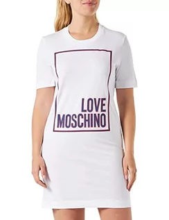 Sukienki - Love Moschino Damska sukienka z krótkim rękawem, krój regularny, kolor biały, rozmiar 44, optical white, 44 - grafika 1