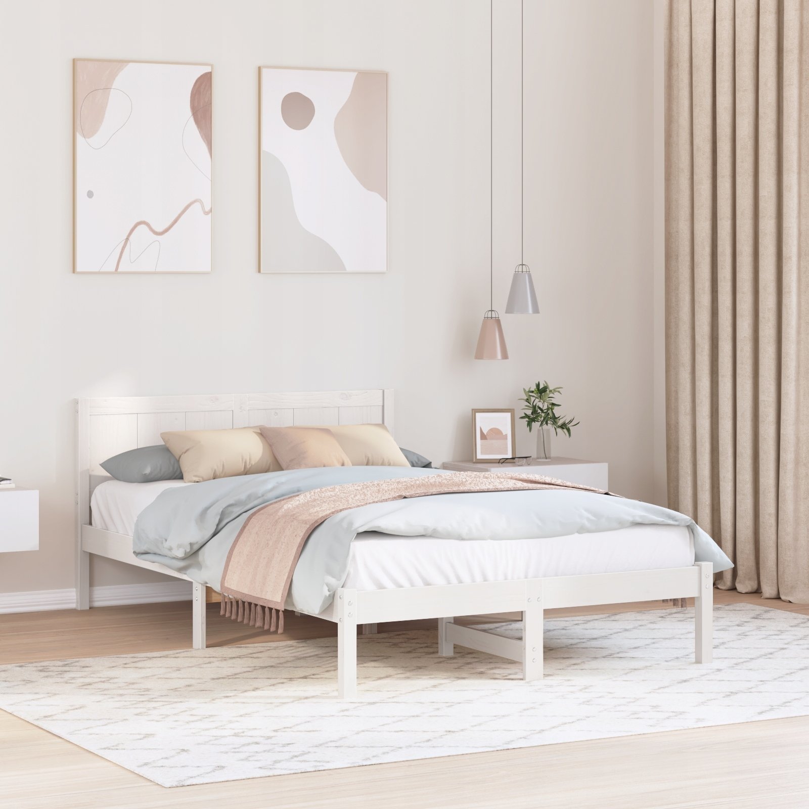 vidaXL Biała rama łóżka sosnowego Biała Lite drewno sosnowe 140 x 190 cm