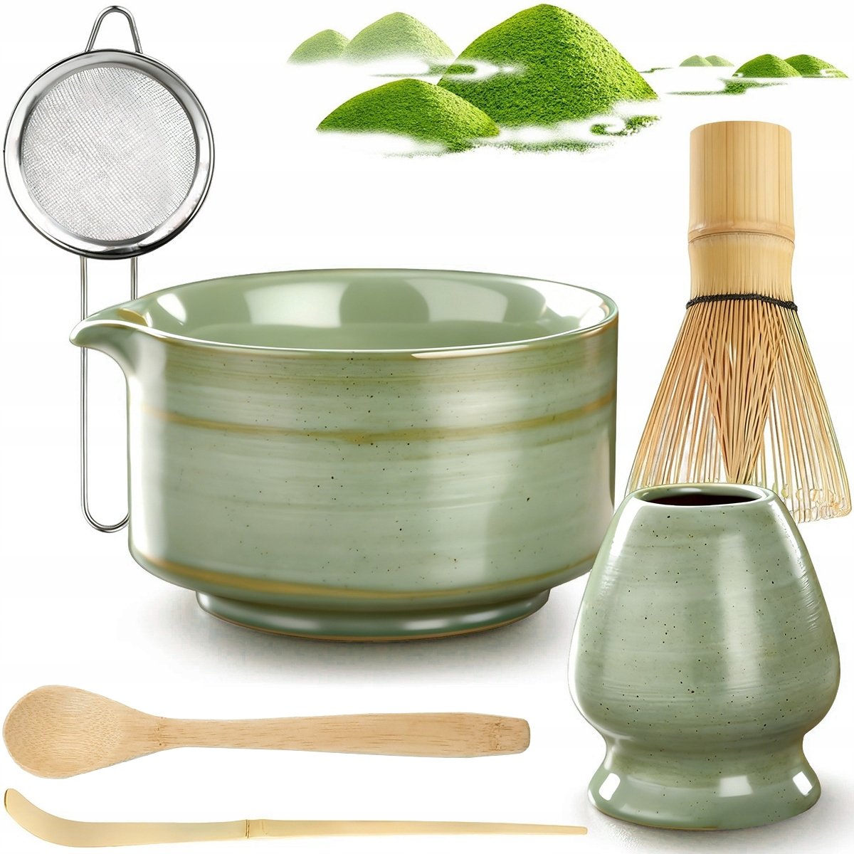 Zestaw do Matchy – Miska i Miotełka, Zestaw Startowy Zielony 6el