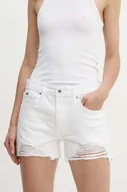 Spodenki damskie - Pepe Jeans szorty jeansowe damskie kolor biały gładkie medium waist PL801110TB9 - miniaturka - grafika 1