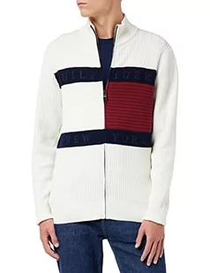 Tommy Hilfiger Męskie kardigany z flagą Hilfiger, zamek błyskawiczny, kość słoniowa, M, kość słoniowa, M - Swetry męskie - miniaturka - grafika 1