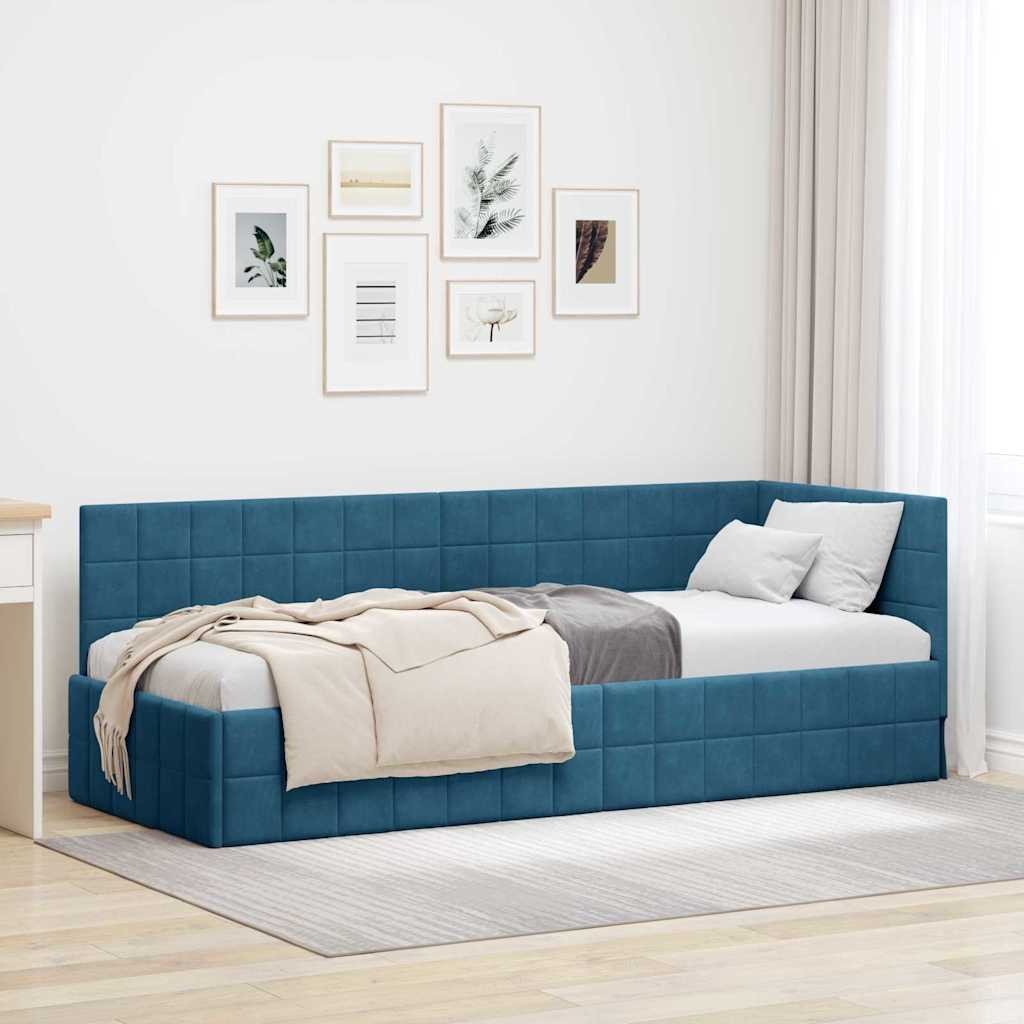 vidaXL Rama łóżka narożnego Niebieski 80 cm x 200 cm tkanina