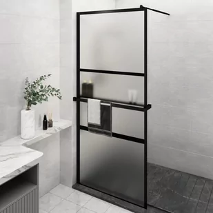 vidaXL VidaXL Ścianka prysznicowa z półką czarna, 100x195 cm ESG i aluminium - Ścianki i drzwi prysznicowe - miniaturka - grafika 2