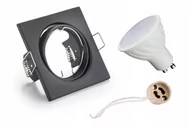 Lampy pozostałe - Zestaw oprawa kwadratowa czarna  + GU10 8W ciepła + gniazdo przyłączeniowe GU10 - miniaturka - grafika 1