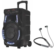 Power audio - Manta SPK5033 40W Bluetooth Radio FM Mikrofon Karaoke Czarny + Słuchawki MNH02 - miniaturka - grafika 1