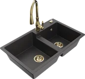 Zlewozmywaki z baterią - Mexen Tomas zlewozmywak granitowy 2-komorowy z baterią kuchenną Savita, czarny nakrapiany - 6516-76-672601-50 - miniaturka - grafika 1
