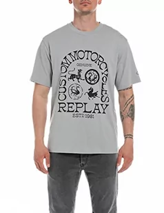 Replay Męski T-shirt z krótkim rękawem z nadrukiem, szary (Light Grey 111), M, Szary 111, M - Koszulki męskie - miniaturka - grafika 1