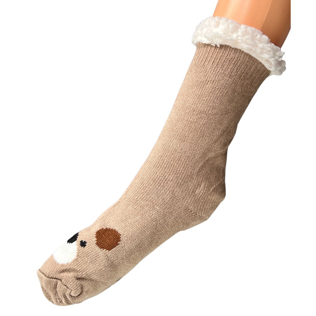 Skarpetki kapcie antypoślizgowe w misie 35-38 brązowe