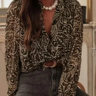 Koszule damskie - TEMU Elegancka damska koszula z długim rękawem, półprzezroczysta bluzka ze stójką - miniaturka - grafika 1