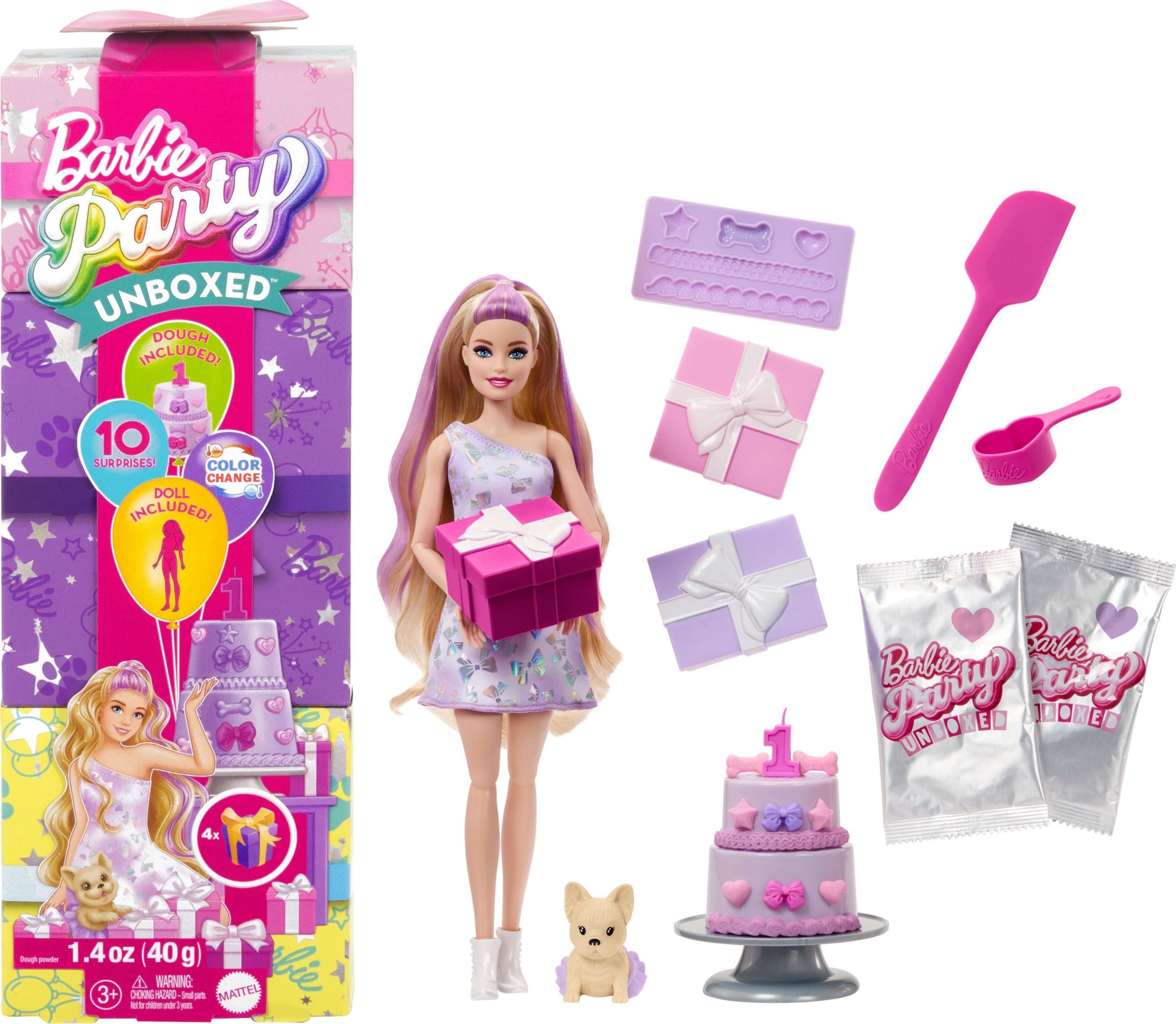 „Barbie Party Unboxed Reveal“ siurprizų rinkinys - šviesiaplaukė lėlė