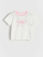 Koszulki dla dziewczynek - Reserved - Bawełniany t-shirt z nadrukiem - pastelowy róż - miniaturka - grafika 1
