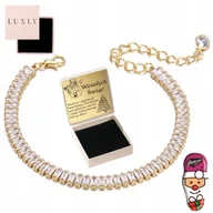 Bransoletki - BRANSOLETKA DAMSKA ZŁOTA Z KRYSZTAŁKAMI REGULOWANA PIĘKNA Z GRAWEREM - miniaturka - grafika 1