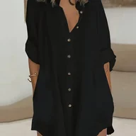 Koszule damskie - TEMU Koszula Damska w Półrękaw z Guzikami, Jednokolorowa - miniaturka - grafika 1