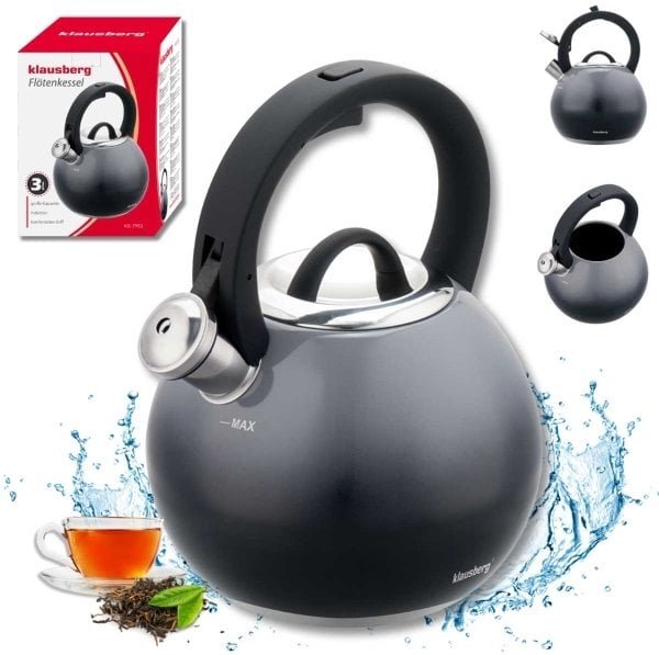 Klausberg CZAJNIK STALOWY Z GWIZDKIEM 3L KB-7955 GRAFITOWY POŁYSK