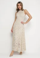 Sukienki - Beżowa Koktajlowa Sukienka z Koronki Jolretia - miniaturka - grafika 1