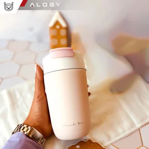 Kubek termiczny termos z ustnikiem słomką na kawę herbatę yerba mate 480ml bidon próżniowy Alogy Stalowy Różowy - Kubki termiczne - miniaturka - grafika 30