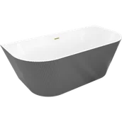 Wanny - Mexen Oris wanna wolnostojąca przyścienna ryflowana 170 x 80 cm, biała/szara, przelew złoty szczotkowany - 52871708062-55 - miniaturka - grafika 1
