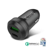 Ładowarki do telefonów - Crong Dual Mini Car Charger 27W - Ładowarka samochodowa USB-C + USB QuickCharge 3.0 (czarny) - miniaturka - grafika 1