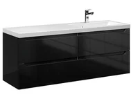 Szafki łazienkowe - Szafka Wisząca Z Umywalką ETH 120 cm S Prawa - Czarny Wysoki Połysk - miniaturka - grafika 1