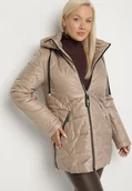 Kurtki damskie - Beżowa Pikowana Kurtka Ozdobiona Pikowaniem z Odpinanym Kapturem Falerosa - miniaturka - grafika 1