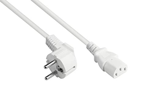 Good Connections Kabel sieciowy - 0,5 m / 50 cm - wtyczka ze stykiem ochronnym typu E+F (CEE 7/7, pod kątem) do gniazda IEC C13 (proste) - miedziany kabel CU - 0,75 mm² - kabel do urządzenia zimnego - biały