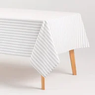 Obrusy i serwetki - Obrus plamoodporny bawełniany, miękki w dotyku, w paski jasnoszary 140x100 cm - miniaturka - grafika 1