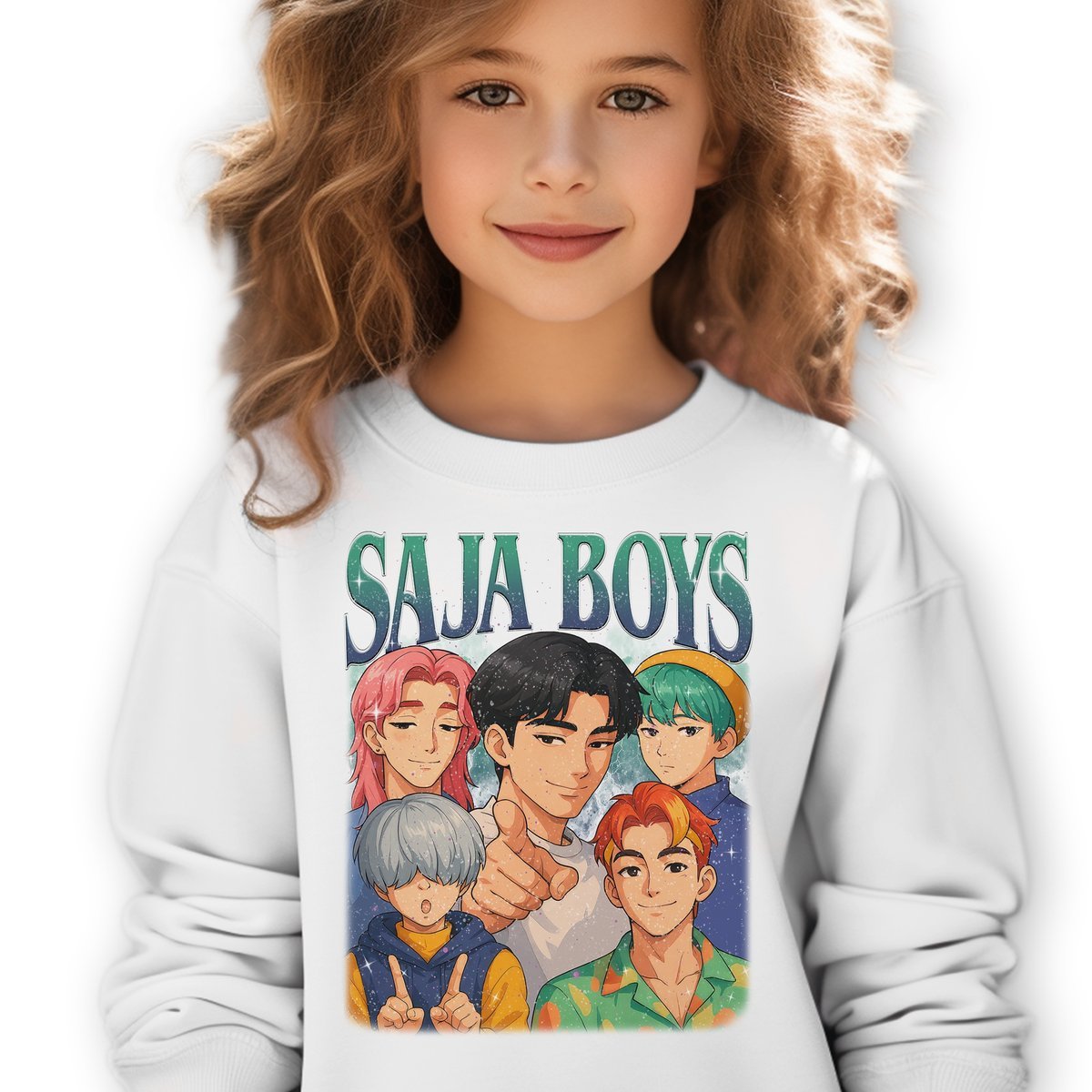 Bluza Dziecięca Biała SAJA BOYS GIRL DINNER K-pop Muzyka Wzory Rozm 140 cm